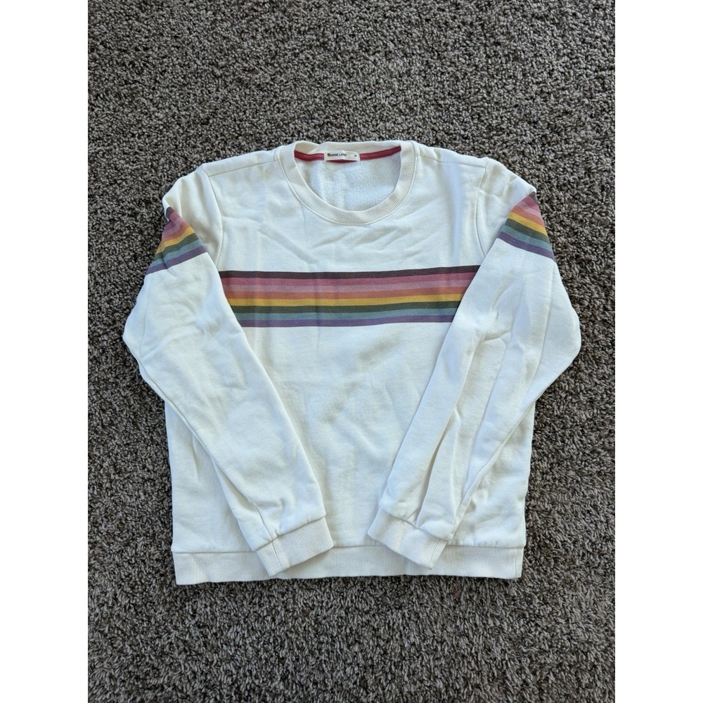 Marine Layer Cloud 9 Sweatshirt Women's M Fleece Rainbow Stripe Cozy Preppy